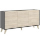 Buffet - Panneaux de particule - Bois clair et graphite - 3 portes - Ness - L 155 x P 43 x H 75 cm