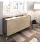 Buffet - Panneaux de particule - Bois clair et graphite - 3 portes - Ness - L 155 x P 43 x H 75 cm