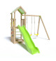 Aire de jeux SMART XPERIENCE, PF 1,20m, bac a sable, mur de grimpe, toboggan 2,63m + extension portique 2,20m, 2 balançoires