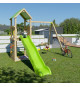 Aire de jeux SMART XPERIENCE, PF 1,20m, bac a sable, mur de grimpe, toboggan 2,63m + extension portique 2,20m, 2 balançoires