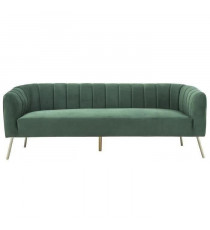 Canapé rétro - 3 places - Velours bleu vert - Style chic - L 207 x P 87 x H 77 cm - MATHIS - Structure bois massif
