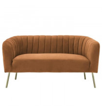 Canapé rétro 2 places - Velours Terra cotta et structure bois massif - L 167 x P 70 x H 71 cm - MATHIS