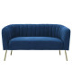 MATHIS Canapé rétro 2 places - Velours bleu et structure bois massif - L 167 x P 70 x H 71 cm
