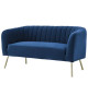 MATHIS Canapé rétro 2 places - Velours bleu et structure bois massif - L 167 x P 70 x H 71 cm