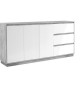 Buffet Phoenix 51A - Décor béton structuré / blanc brillant - Panneaux de particules - 3 portes/étageres/tiroirs - 178 x 88 x…
