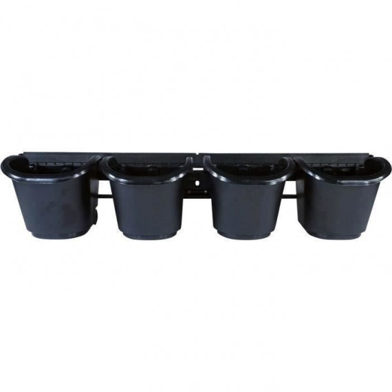Jardiniere murale - Kit mural composé d'un support mural et de 4 pots (1 L) - Noir - Dim H 15 x L 60 cm - NATURE