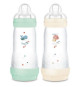 Lot de 2 Biberons - MAM - Easy Start - Anti-colique Classique - 320 ml - Tétine débit 3 - Menthe + Coton