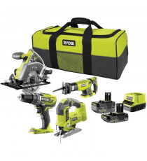 RYOBI Pack 4 outils sans fil One+ RCK184C-242S - Perceuse - 3 scies circulaire, sauteuse, sabre - 2 batteries 2Ah et 4Ah