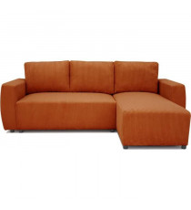 Canapé d'angle convertible 3 a 4 places PHARELL - Tissu velours cotelé terracotta - Réversible - L 224 x P 155 x H 85 cm