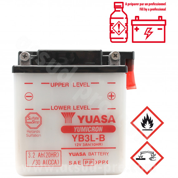 BATTERIE YUASA YB3L-B 12V-3A YAMAHA 125 DTR E