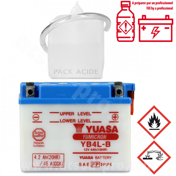 BATTERIE YUASA YB4L-B 12V-4.2Ah  (LIVREE AVEC PACK ACIDE)