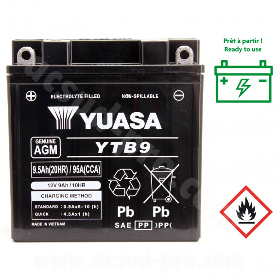 BATTERIE YUASA YTB9 12V 9.5AH AGM WC