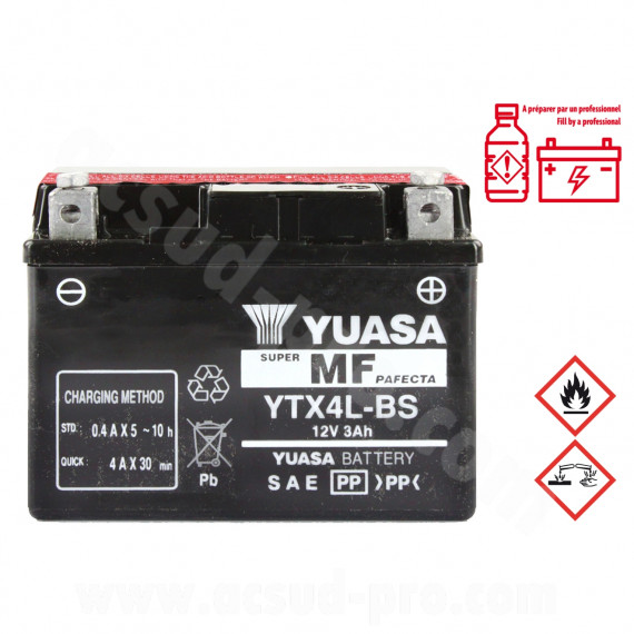 BATTERIE YUASA YTX4L-BS 12V-3.2Ah MF SANS ENTRETIEN LIVREE AVEC PACK ACIDE