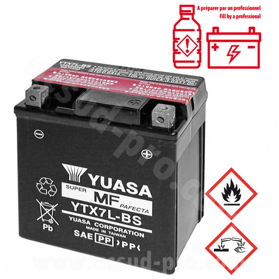 BATTERIE YUASA YTX7L-BS 12V-6A MF SANS ENTRETIEN LIVREE AVEC PACK ACIDE