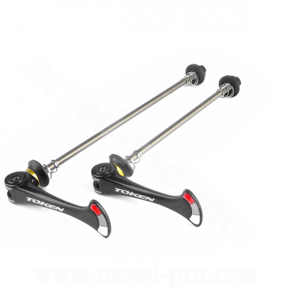 BLOCAGE RAPIDE TOKEN VTT AXE TITANE / ALU NOIR 57g MODELE SHARK TAIL  (LA PAIRE)