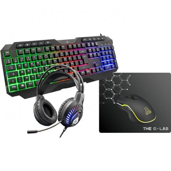COMBO GAMING 4en1 - THE G-LAB - COMBO-PLUTONIUM/FR - Clavier et Souris rétroéclairé Casque Gaming Rétroéclairé + Tapis de souris