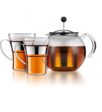 Théiere a piston - BODUM - ASSAM SET - 1.0 l avec couvercle, filtre inox + 2 tasses verre anse inox 0.35 l