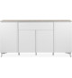 Buffet Bertrix 51A - Décor travertin / blanc - Panneaux de particules - 4 portes et étageres - 1 tiroir central - 177 x 92 x …