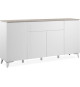 Buffet Bertrix 51A - Décor travertin / blanc - Panneaux de particules - 4 portes et étageres - 1 tiroir central - 177 x 92 x …