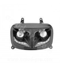 DOUBLE OPTIQUE TNT 2 LAMPES HALOGENE + LEDS BLANCHE EYELIGHT ADAPT. YAMAHA BOOSTER (à partir de) 2004  IMITATION CARBONE *