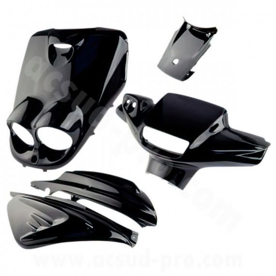 KIT CARROSSERIE ADAPT. MBK 50 BOOSTER NG. ROCKET ANCIEN MODELE / YAMAHA 50 BWS BUMP. SPY ANCIEN MODELE NOIR BRILLANT (5 PCS)