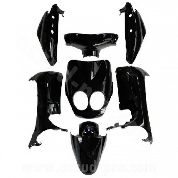 KIT CARROSSERIE ADAPT. MBK 50 OVETTO 2008-2010 /  YAMAHA 50 NEOS 2008-2010  NOIR BRILLANT (7 PIECES)