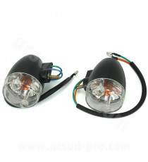PAIRE DE CLIGNOTANT ARRIERE ADAPT. SYM ORBIT 2 50 -125cc 2T ET 4T 2010-2014 NOIR  (OEM : 33600-ABA-0000 / 33650-ABA-0000)*