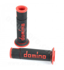 REVETEMENT POIGNEE DOMINO MOTO ON ROAD A450 NOIR / ROUGE OPEN END 120-125mm (LA PAIRE)