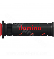 REVETEMENT POIGNEE DOMINO ROAD BI-COMPOSANTS NOIR / ROUGE A250 OPEN END 120-125mm (LA PAIRE)