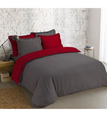 VISION - Bicolore - Housse de couette Réversible 260x240cm avec 2 taies 65x65cm - Anthracite/rouge - 100% coton