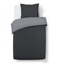 VISION - Bicolore - Housse de couette Réversible 140x200cm avec 1 taie 65x65cm - Anthracite/gris - 100% coton