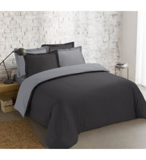 VISION - Bicolore - Housse de couette Réversible 260x240cm avec 2 taies 65x65cm - Anthracite/gris - 100% coton