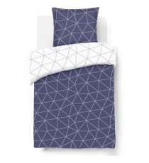 Parure Housse de couette - VISION - Hugo - Parure réversible - 140 x 200 cm - 1 taie assortie 65 x 65 cm - Bleu / Blanc - 100…