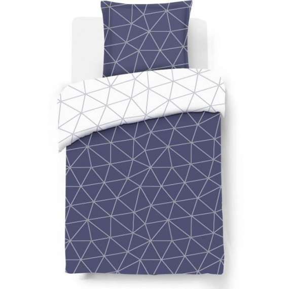 Parure Housse de couette - VISION - Hugo - Parure réversible - 140 x 200 cm - 1 taie assortie 65 x 65 cm - Bleu / Blanc - 100…