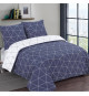 Parure Housse de couette - VISION - Hugo - Parure réversible - 140 x 200 cm - 1 taie assortie 65 x 65 cm - Bleu / Blanc - 100…