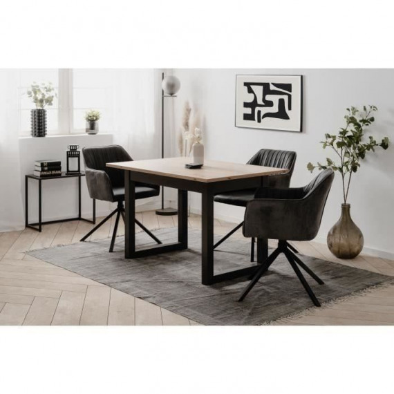 Table extensible Denver 80B - 120-160 x 75 x 80 cm - Décor chene artisan / anthracite - 1 extension de 40 cm inclue - 8 perso…