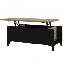 Table Basse avec Plateau Relevable - Noir/Chene - L 100 x P 50/72 x H 42/55 cm - EVAN