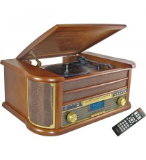 INOVALLEY RETRO29E-N Chaîne Hifi vinyle style rétro - Bluetooth 5.0 - 2x20W - Lecteur CD / K7 audio - Radio FM - Port USB 2.0