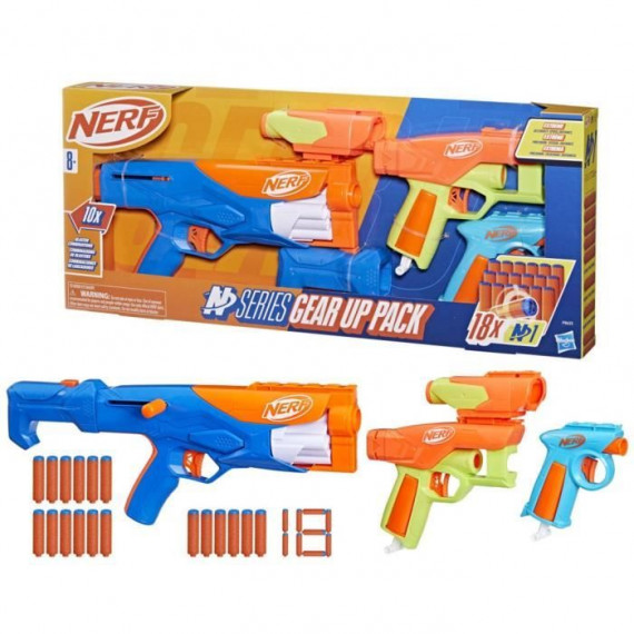 NERF Pack 3 blasters N Series Gear Up, pistolet a fléchettes, 18 fléchettes Nerf N1 compatibles uniquement avec les blasters …