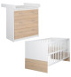 Chambre bébé duo - Lit évolutif 70 x 140 cm + Commode a langer avec plan a langer inclus - ROBA - Bicolore blanc / décor chen…