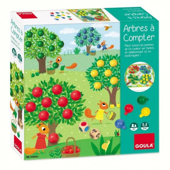 Jeu éducatif - GOULA - Arbres a compter - Complétez les arbres avec des fruits en fonction des dés