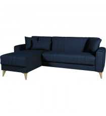 Canapé d'angle convertible réversible - 3 / 4 personnes - OMEGA - Tissu bleu foncé - Coffre - 3 coussins - 225 x 81/151 x 84 cm