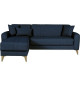 Canapé d'angle convertible réversible - 3 / 4 personnes - OMEGA - Tissu bleu foncé - Coffre - 3 coussins - 225 x 81/151 x 84 cm