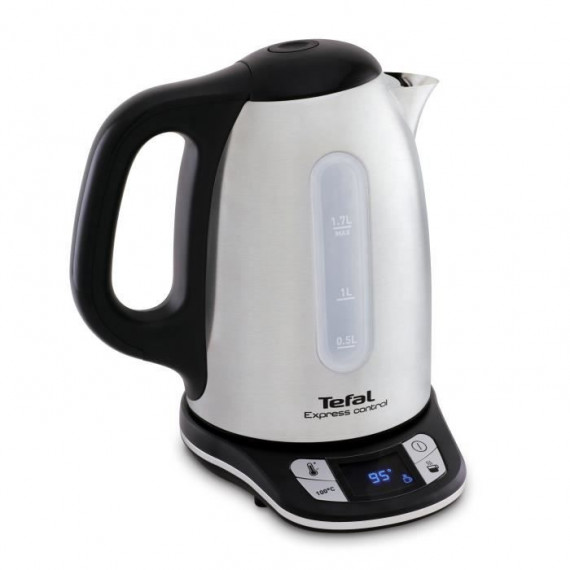 TEFAL Bouilloire électrique 1,7 L, 2400 W, 7 températures réglables, Maintien au chaud 60 min, Inox, Express Control KI240D10