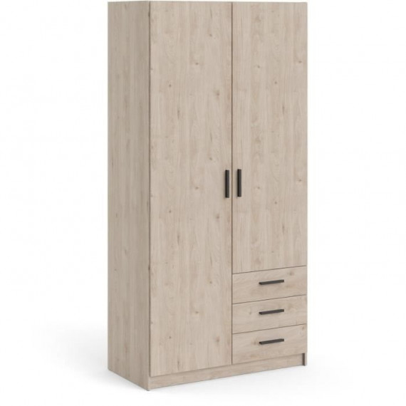 Armoire VEGA - Décor Gris anthracite - 2 portes + 3 tiroirs -  L 98,5 x P 49,6 x H 200,4 cm - TVILUM