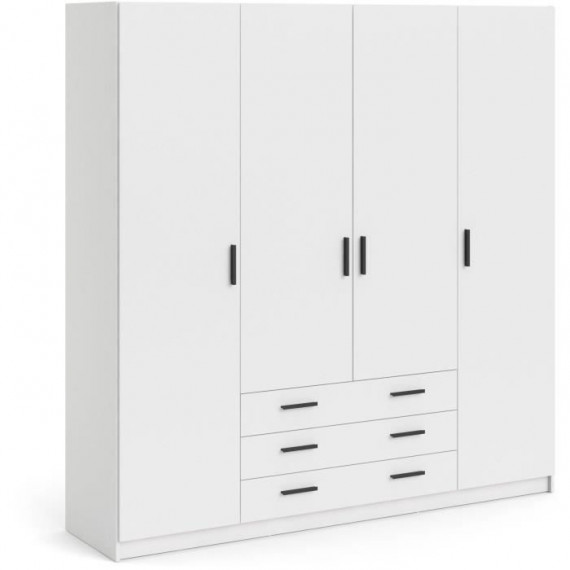 Armoire VEGA - Décor Blanc mat - 4 portes + 3 tiroirs - L 195,5 x P 49,6 x H 200,4 cm - TVILUM