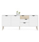 Buffet - Blanc / Chene - 3 portes / 3 tiroirs - Pietement évasé en bois massif - 195,7 x 39,1 x 81,7 cm - TVILUM
