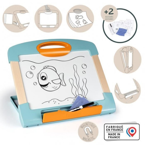 Smoby - Ardoise nomade - 3 utilisation différentes - Inclus : 1 feutre effaçable,  4 coloriages et 1 chiffon - Fabriqué en Fr…