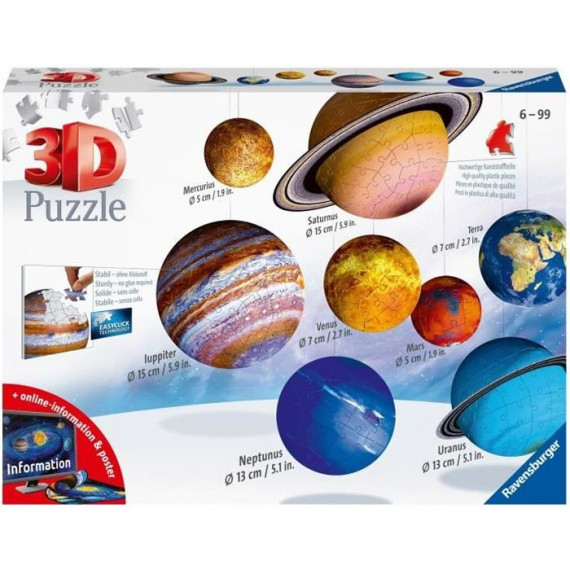Puzzle 3D Systeme solaire - Ravensburger - Puzzle enfant 3D éducatif - sans colle - 8 planetes - 522 pieces - Des 6 ans