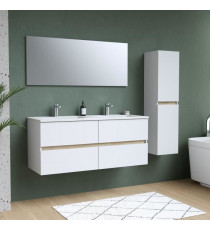Ensemble Totem Blanc 120 avec vasque double, miroir & colonne